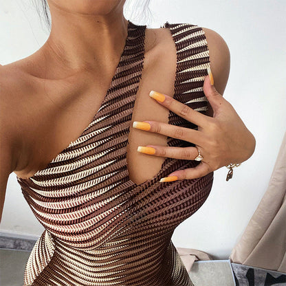 Sexy One Shoulder Sleeveless Bodycon Short Dresses-Sexy Dresses-Free Shipping at meselling99