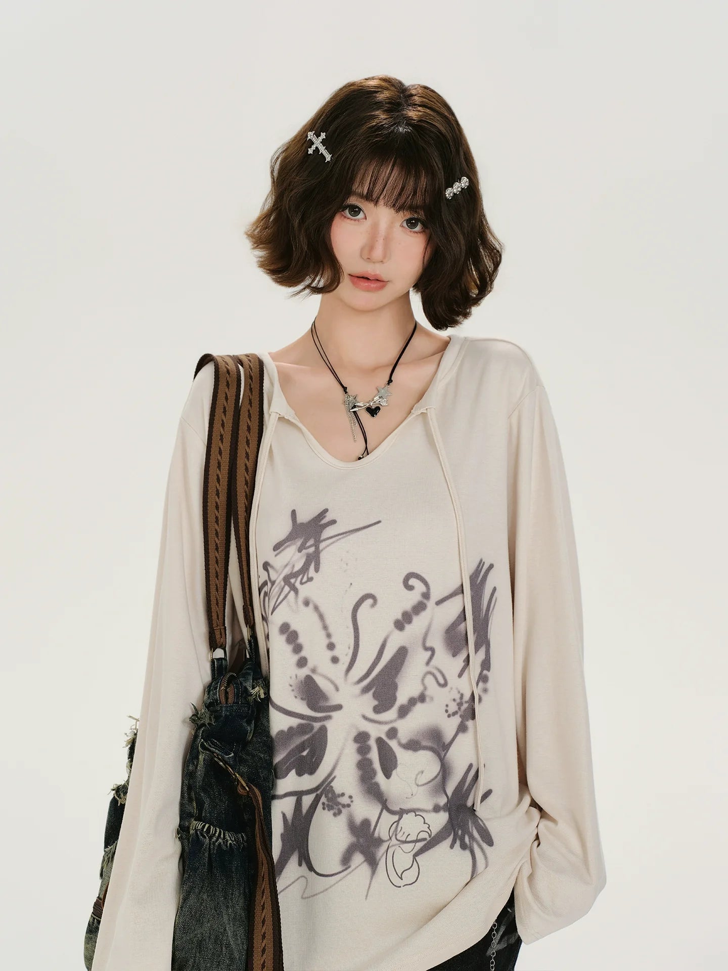 Girlyhalo Retro Print Long Sleeve T-Shirt