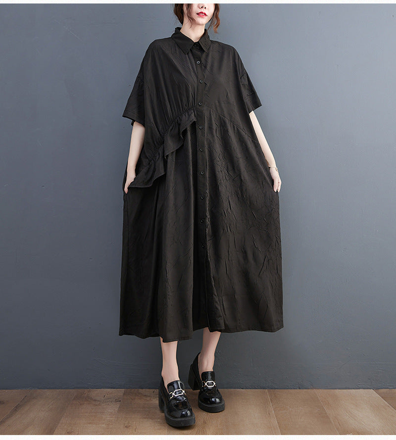 Summer Ruffled Plus Sizes Midi Shirts Dresses-Dresses-Free Shipping at meselling99