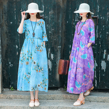 Ethinc Line Summer Half Sleeves Women Long Dresses-Dresses-Free Shipping at meselling99