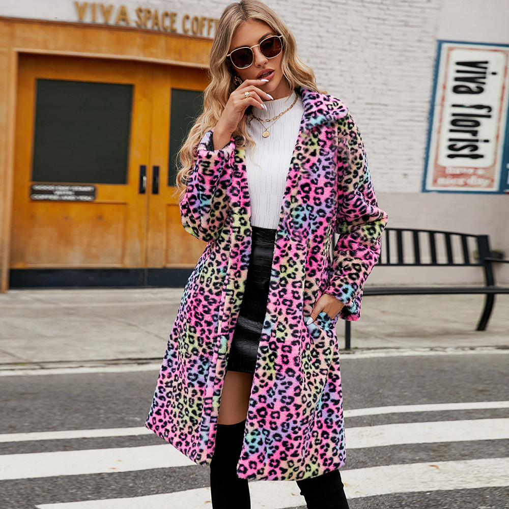 Leopard Print Variants Women's Long Leopard Print Faux Fur Coat – Ladydressall