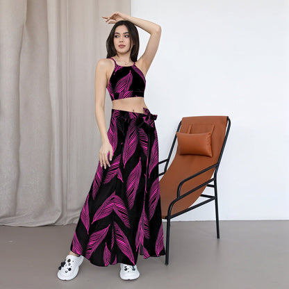 Women's Printed High-Waist Bikini Set with Sun Protection Cover-Up Skirt