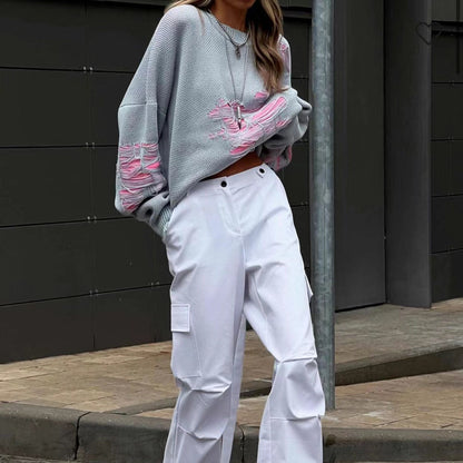 Designed Casual Broken Knitted Women Sweaters