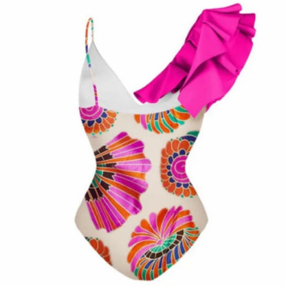 Retro Print One-Piece Swimsuit & Cover-Up Dress