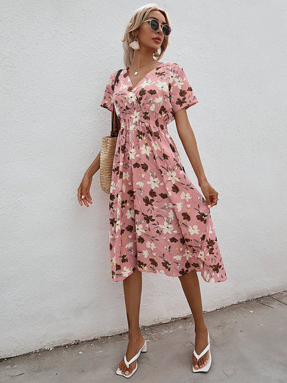 Women's Summer Floral Print Short Sleeve Dress