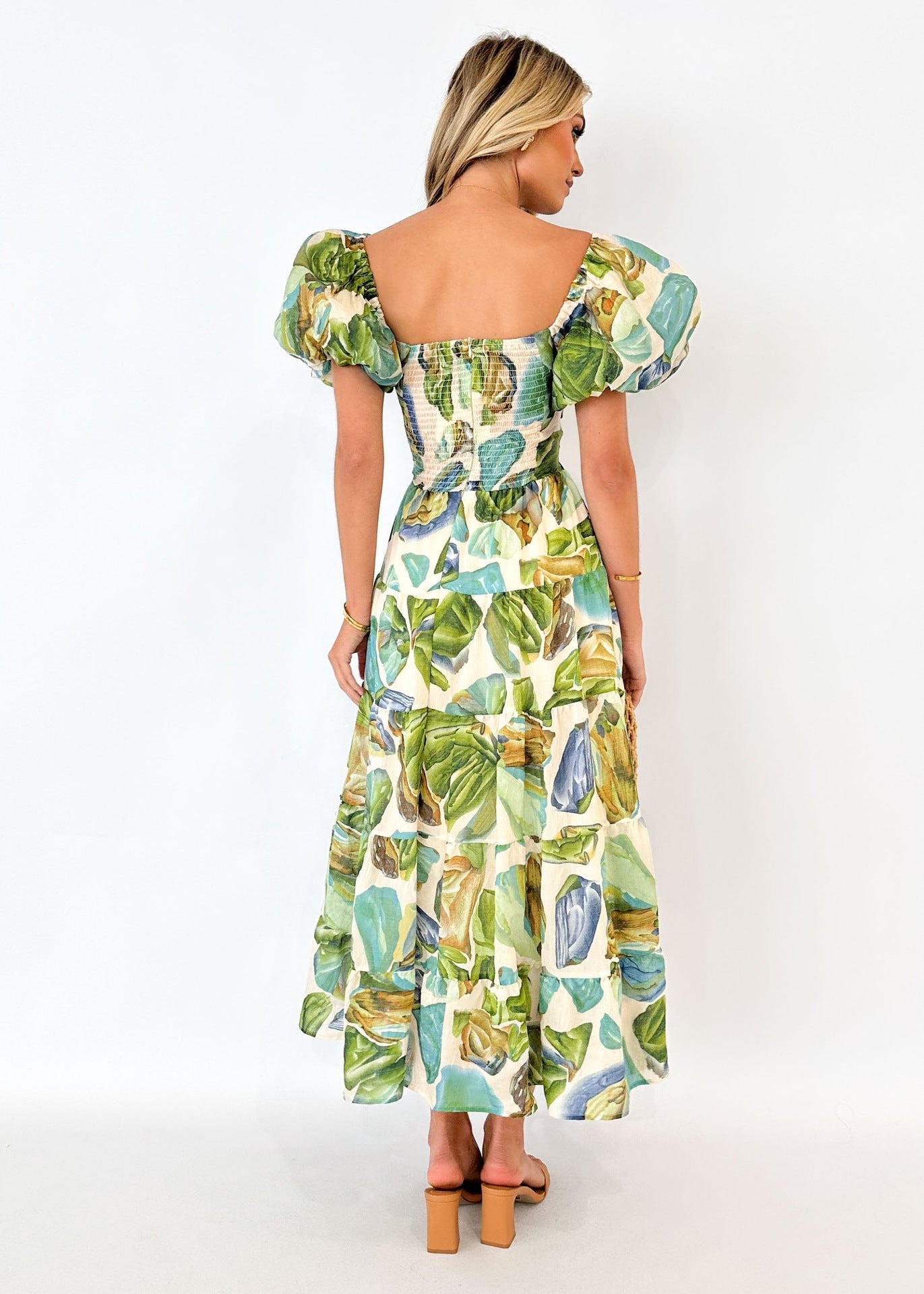 Elegant Floral Print Puff Sleeve Dress