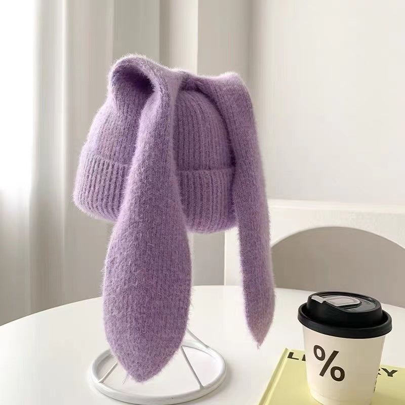 Long Ear Bunny Knit Hat – Winter Warm, Soft Faux Mink Yarn, Cute & Cozy Women’s Beanie