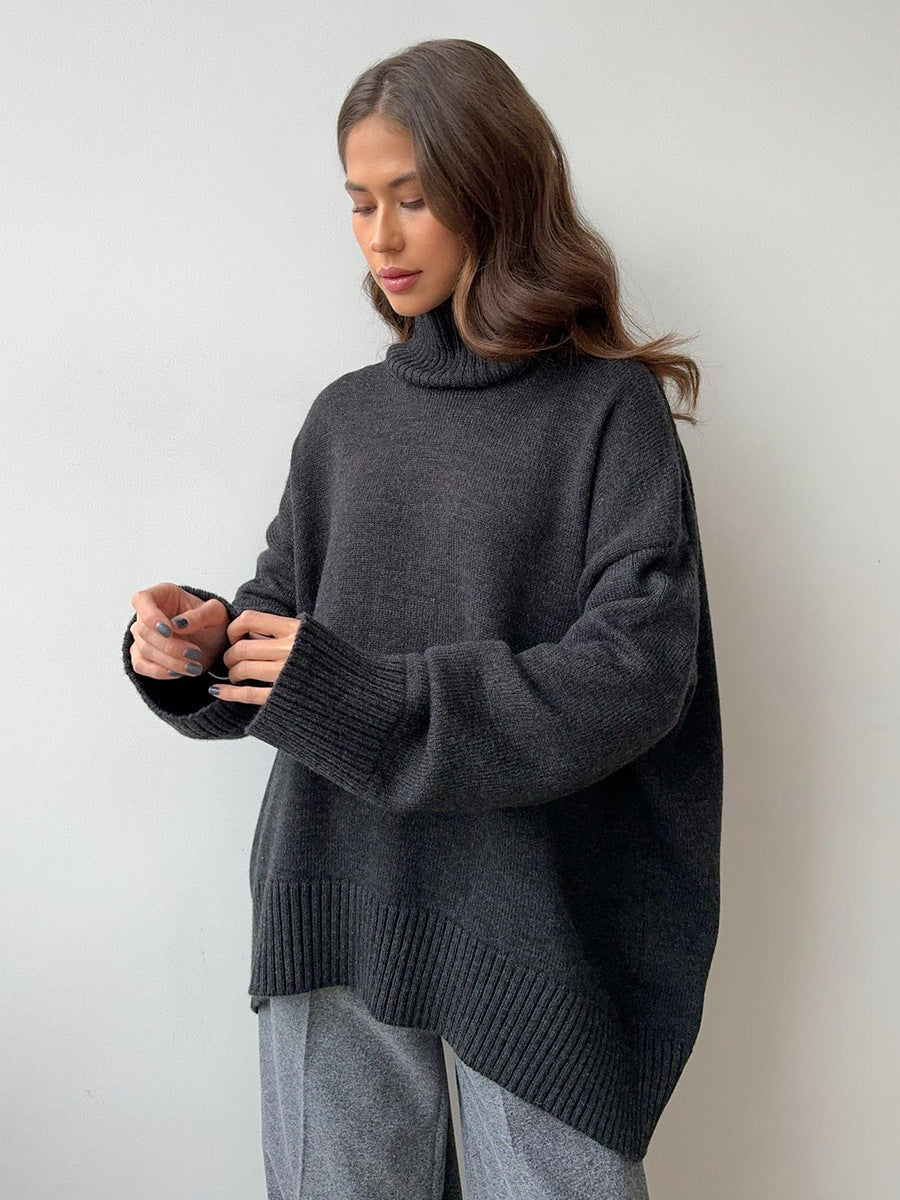 Women's Oversized Solid Color High Neck Sweater