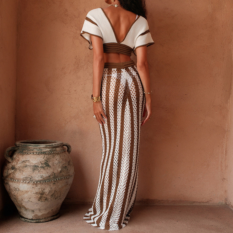 Sexy Knit Bandeau Bikini Set with Beach Cover-Up Dress