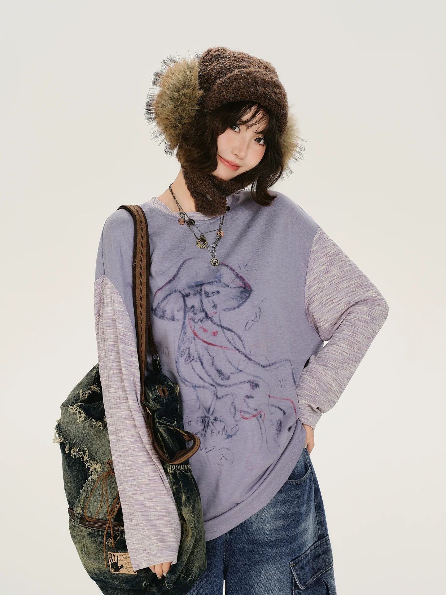 Girlyhalo Retro Color-Block Jellyfish Print Long Sleeve T-Shirt