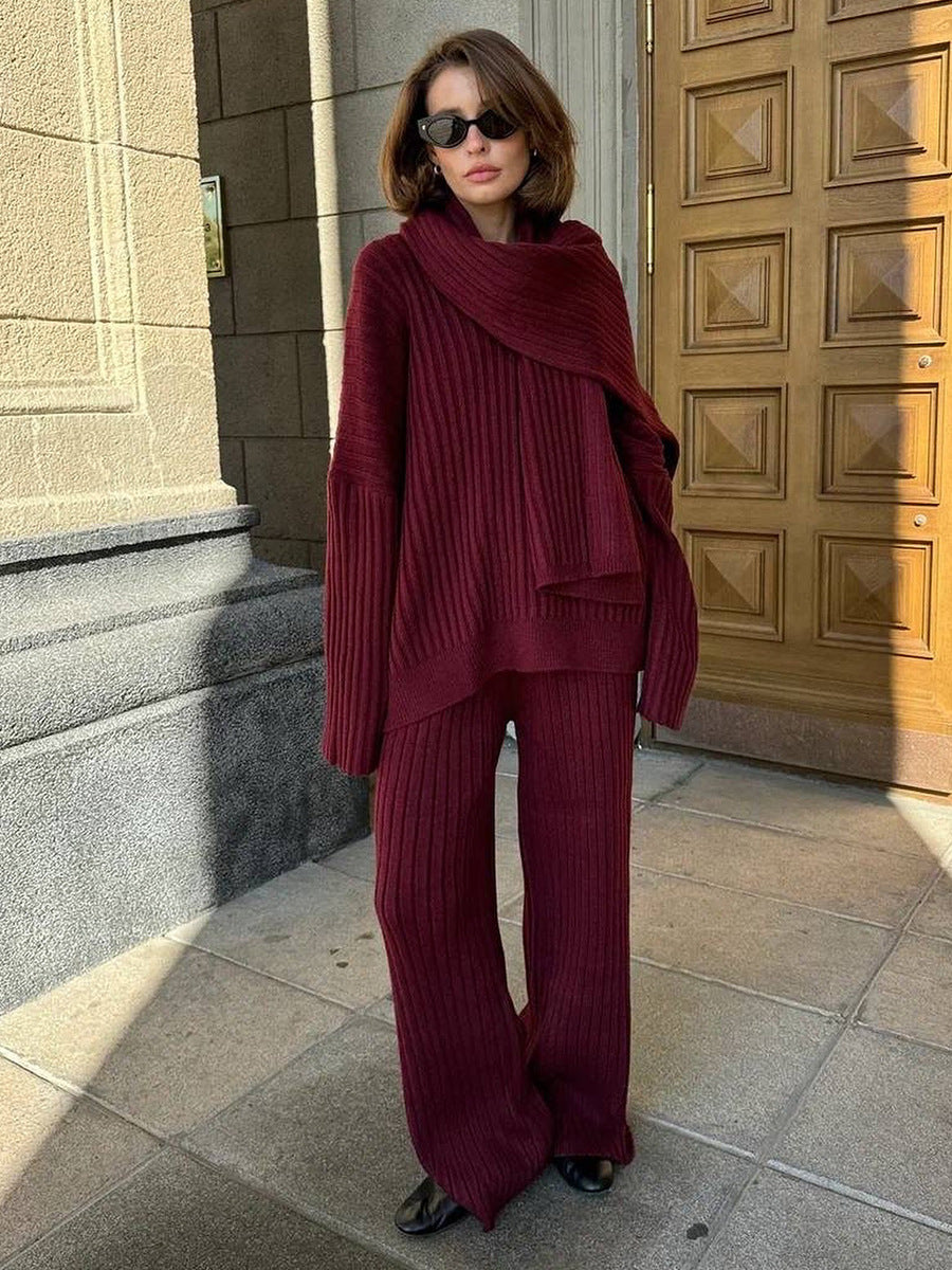 Women's V-Neck Ribbed Knit Sweater Set