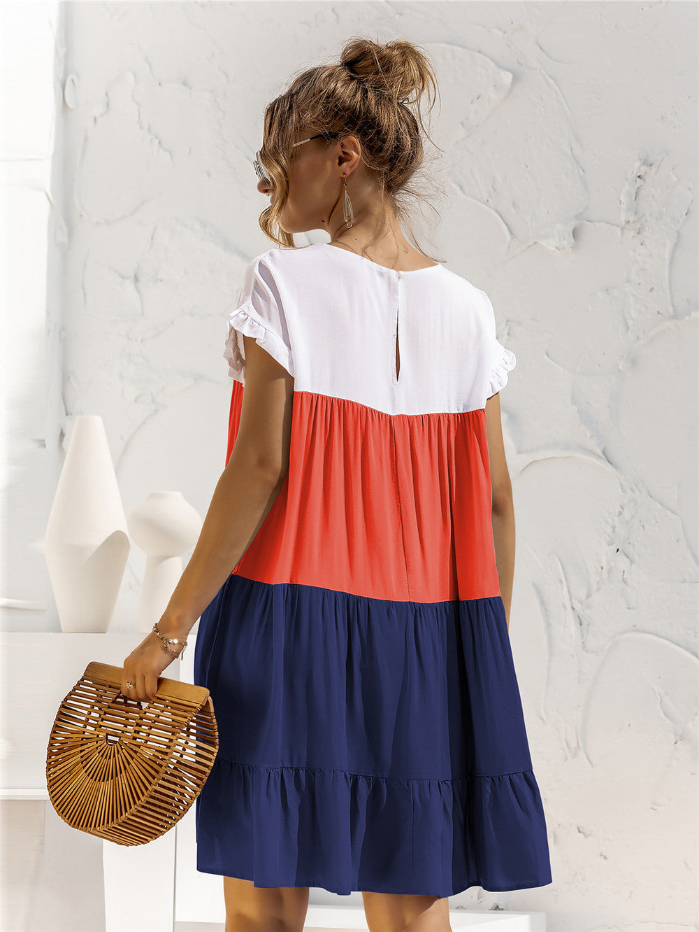 Summer Color Block Loose Fit Short Dress