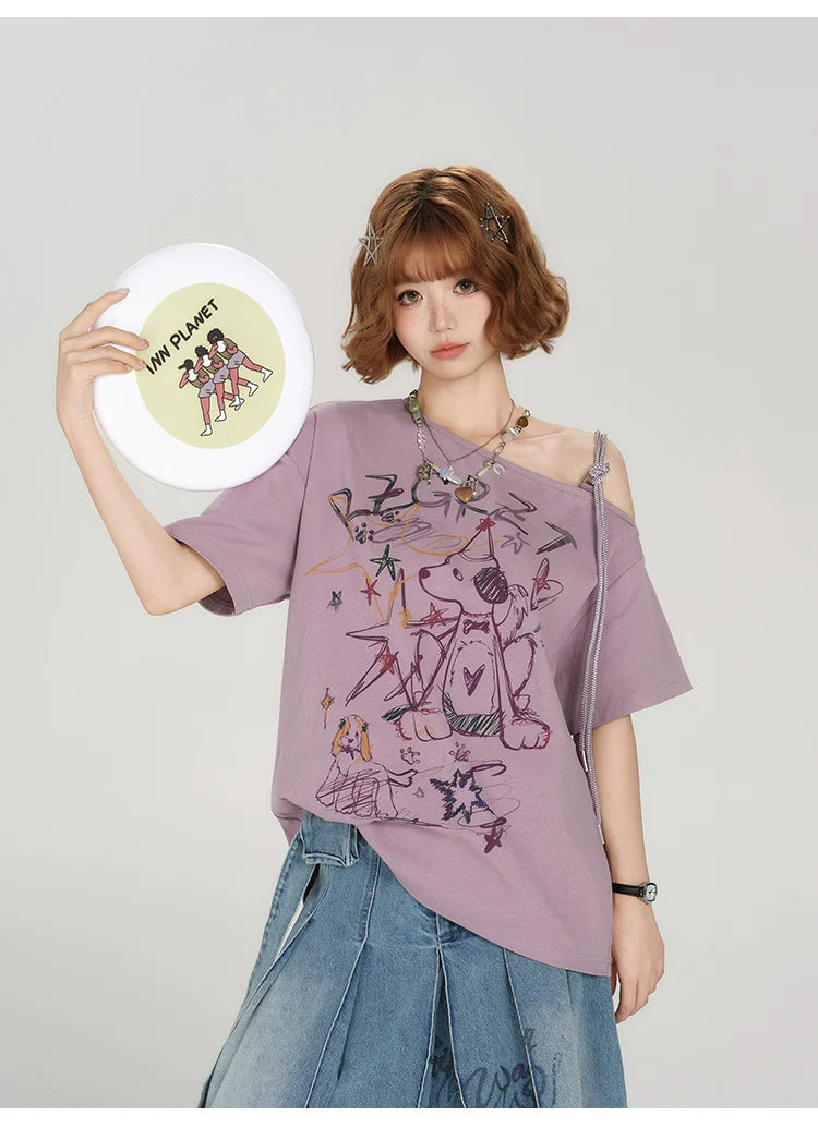 Girlyhaloy Vintage Off-Shoulder T-Shirt