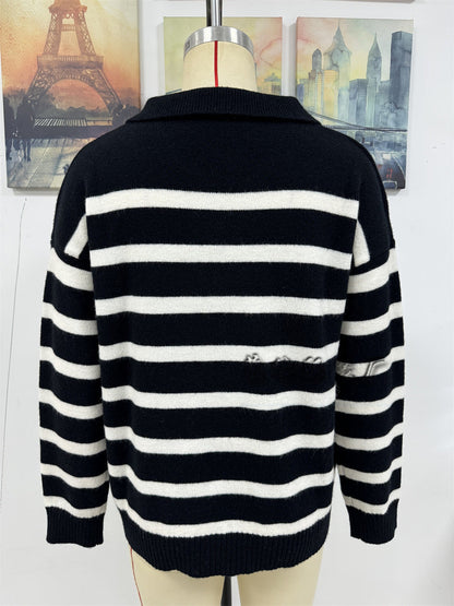 Fashion Striped Plus Sizes Knitted Sweaters for Women