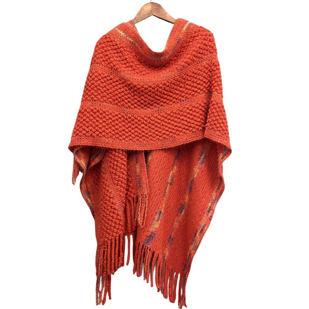 Colorful Popcorn Stitch Knit Shawl