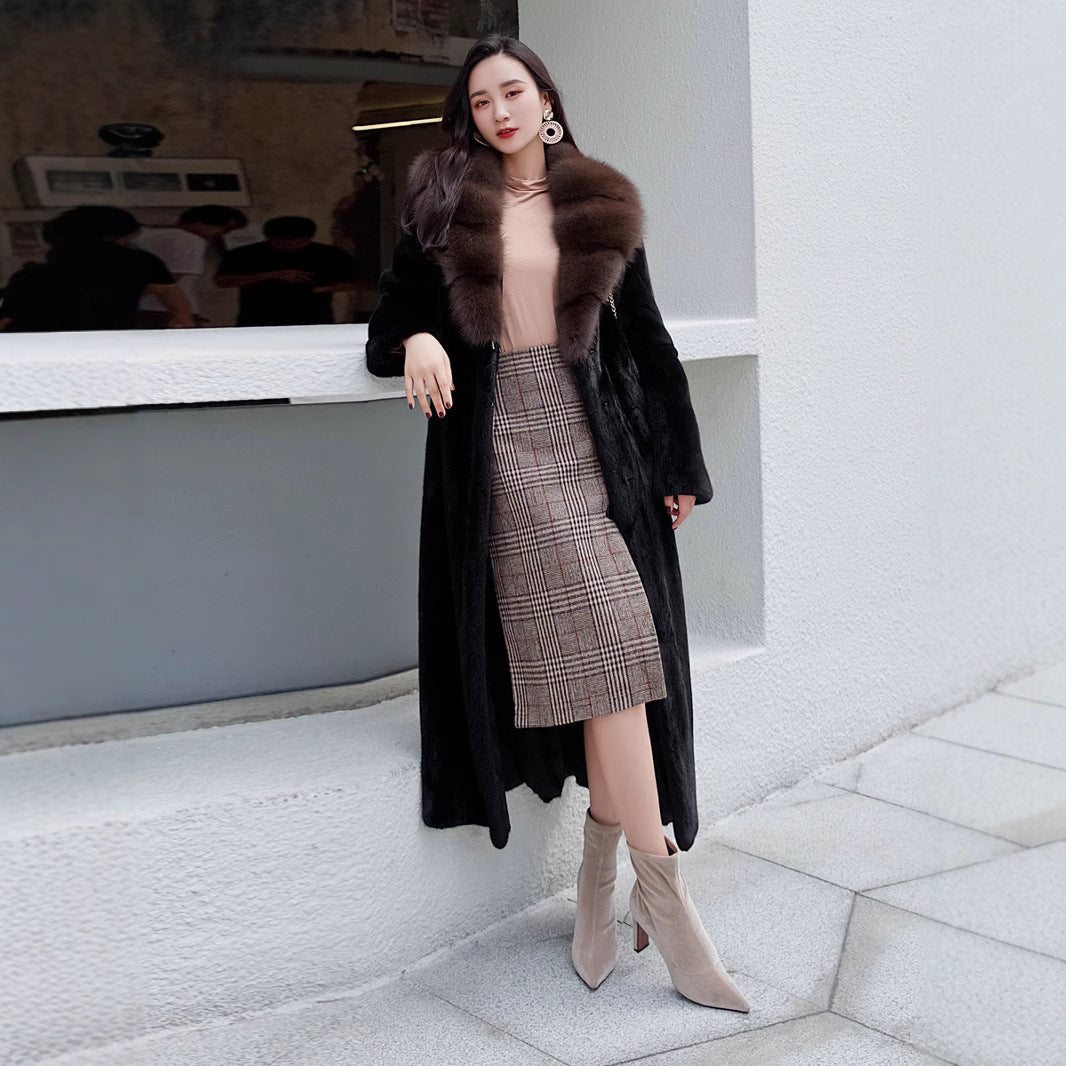 Women's Mink Fur Collar Faux Fur Coat