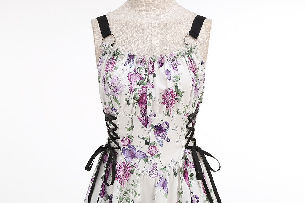legant Floral Print O-Ring Strap Slimming Party Dress