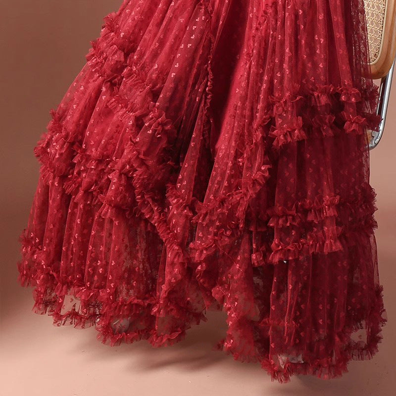 Plus-Size A-Line Tulle Skirt with Jacquard Heart Design