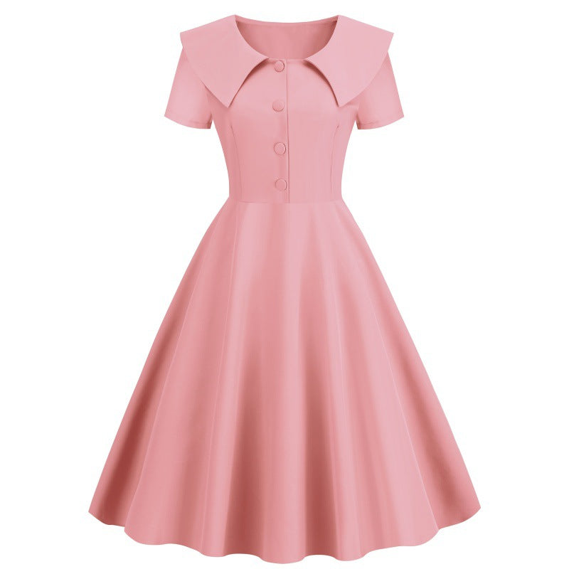 Women's Summer Party Dress with Notch Lapel and Flared Hem