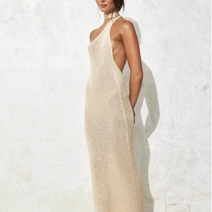 Sexy Halter Backless Knitted Long Dresses-Dresses-Free Shipping at meselling99
