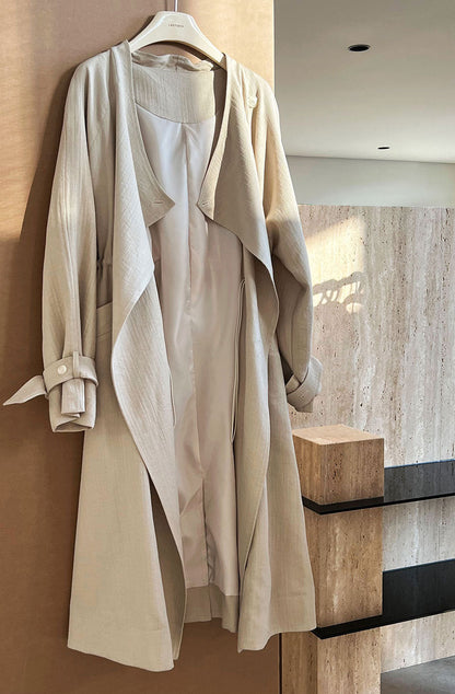 Women's Knee-Length Linen Trench Coat
