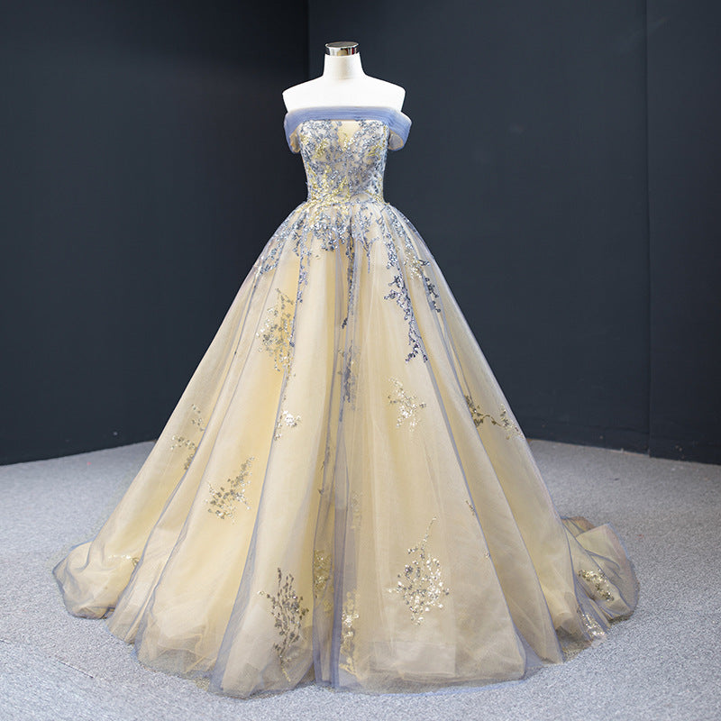 Elegant One-Shoulder Ball Gown Bridal Queen Wedding Gown
