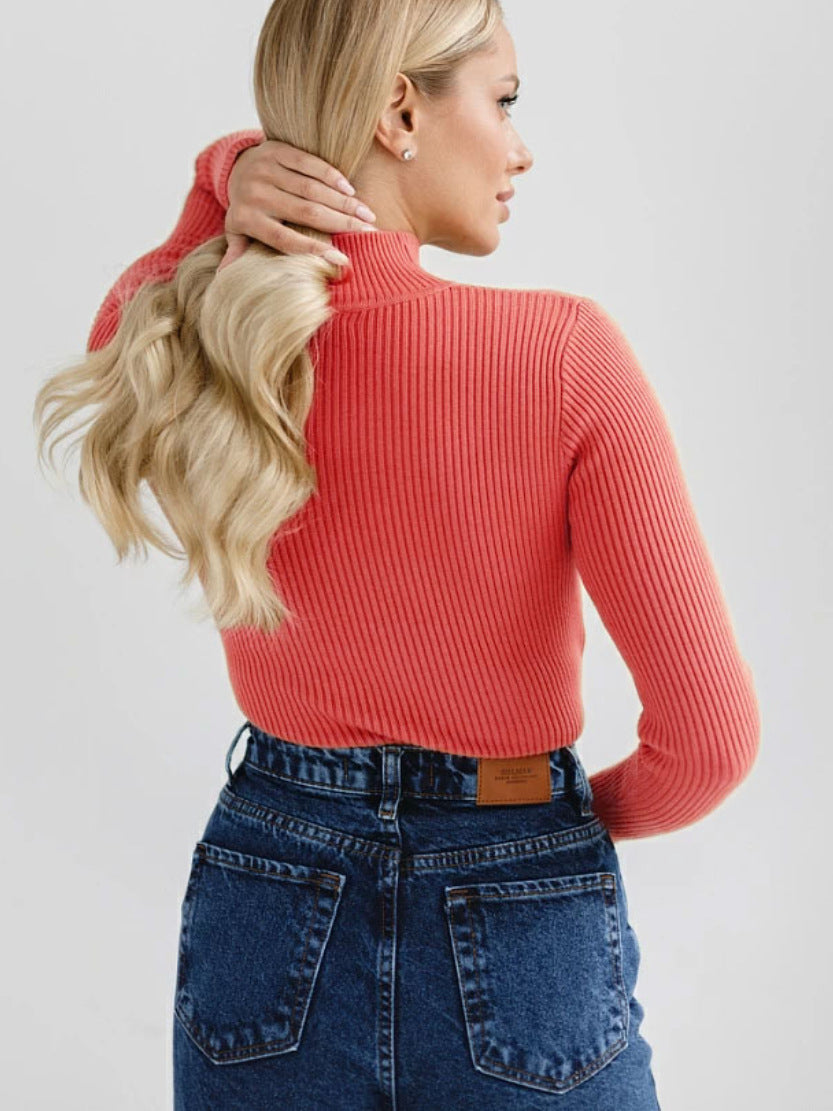 Sexy High Neck Knitted Sheath Shirts