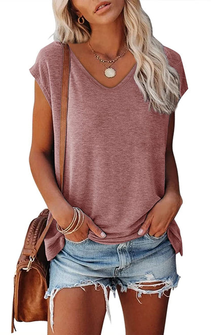 Women's Summer Sleeveless V-Neck Casual Loose Fit T-Shirt