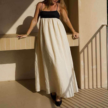 Boho Chic Linen Blend Slip Cotton Dress – Relaxed Summer Maxi Dress with Strappy Detail