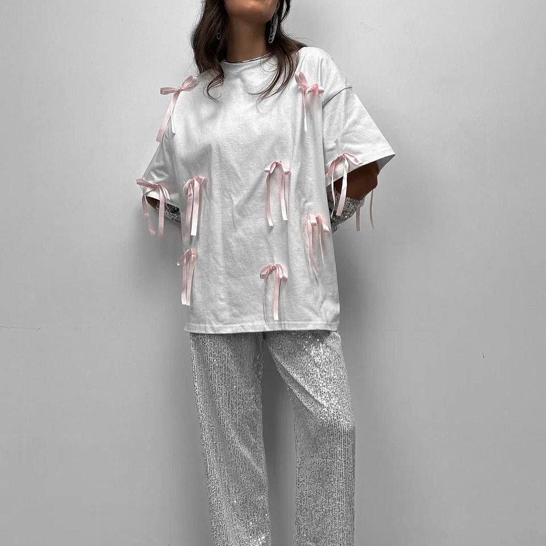 Fashion Bow Short Sleeves T Shirts