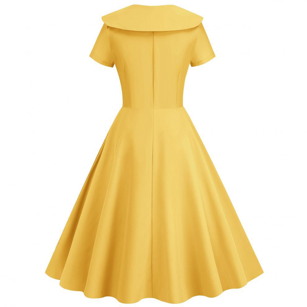 Women's Summer Party Dress with Notch Lapel and Flared Hem
