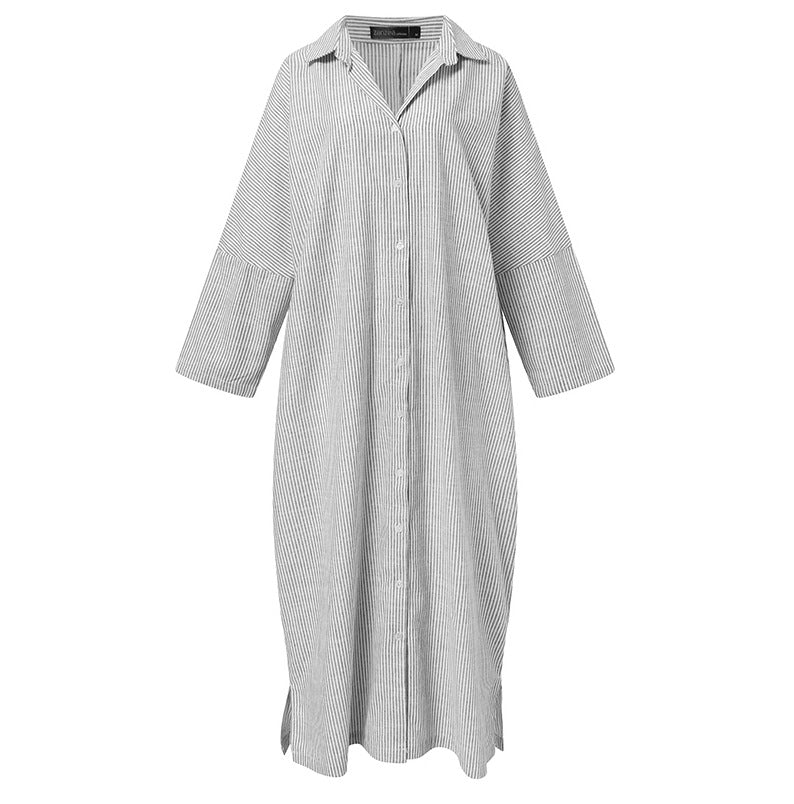 Casual Striped Plus Sizes Irregular Women Long Cozy Dresses-Dresses-Free Shipping at meselling99