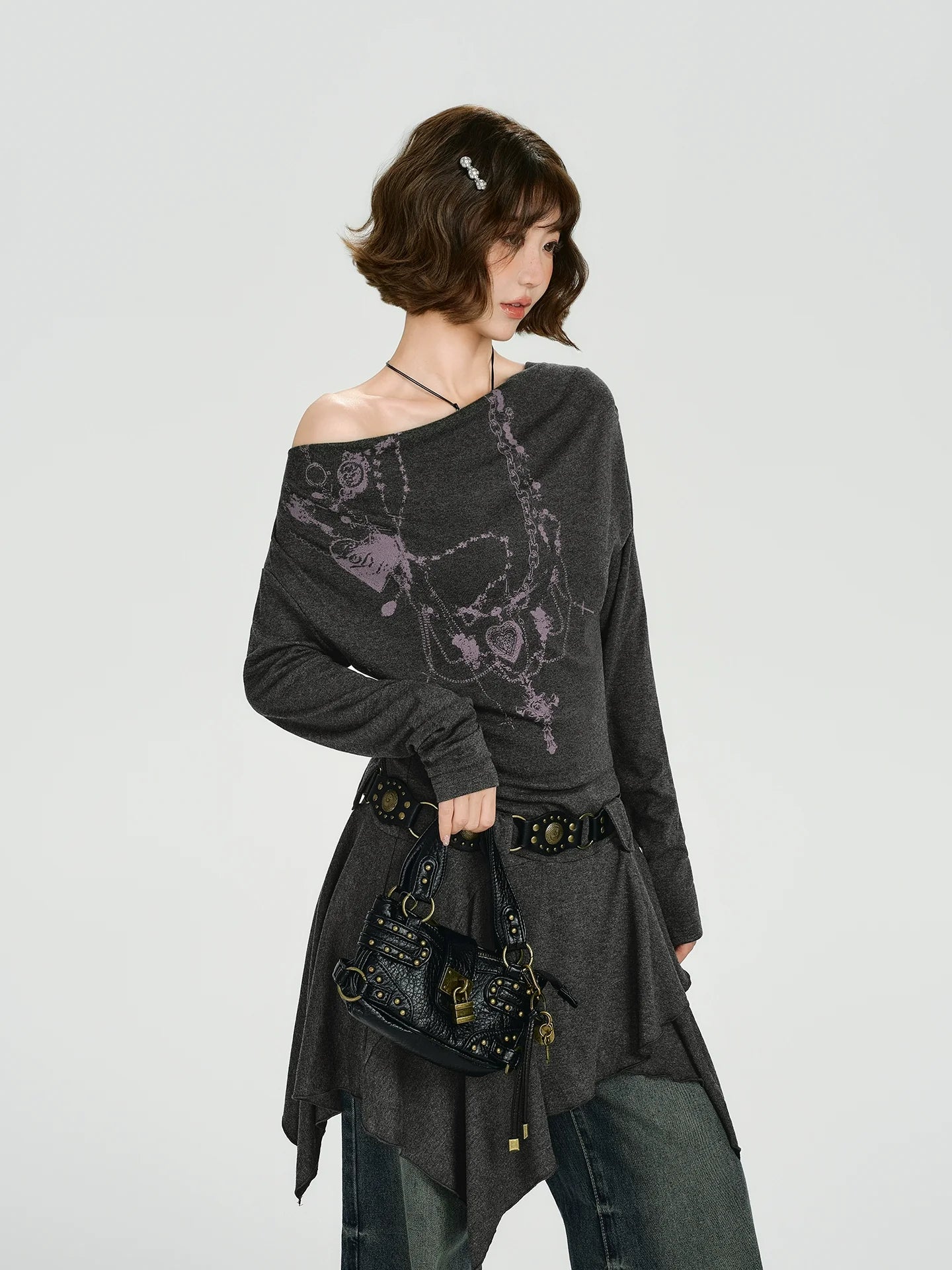 Girlyhalo Retro Vintage Off-Shoulder Long Sleeve Dress