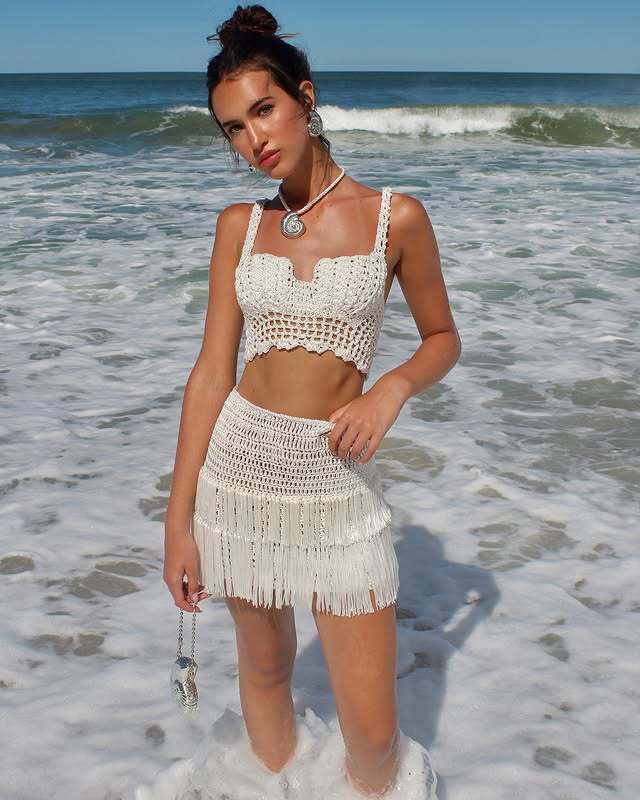 Women's Fringe Knit Bikini Set – Sexy Beach Two-Piece Swimsuit & Wrap Top