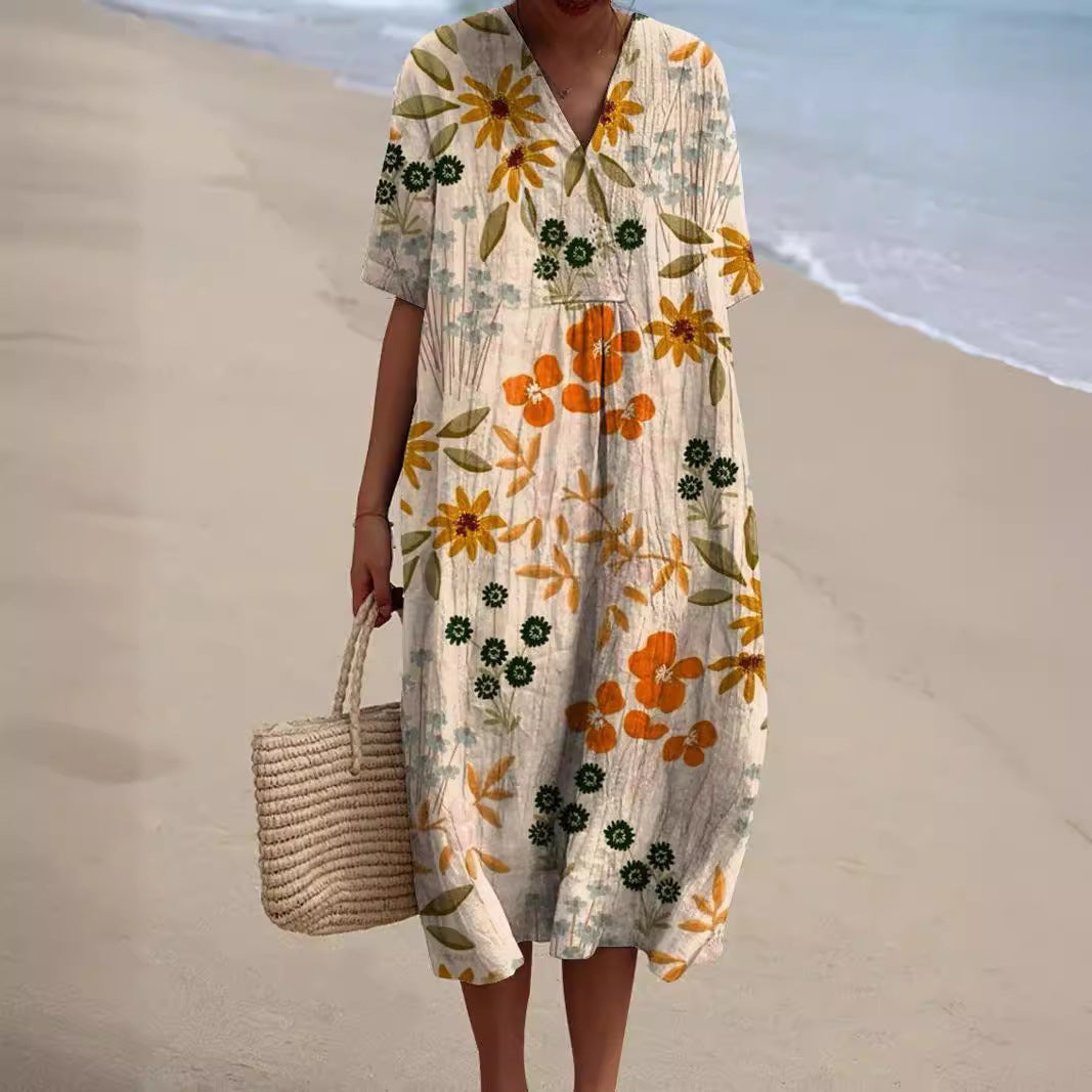 Women's Casual Floral Print 3D Sleeve Shirt Dress