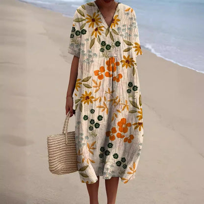 Women's Casual Floral Print 3D Sleeve Shirt Dress