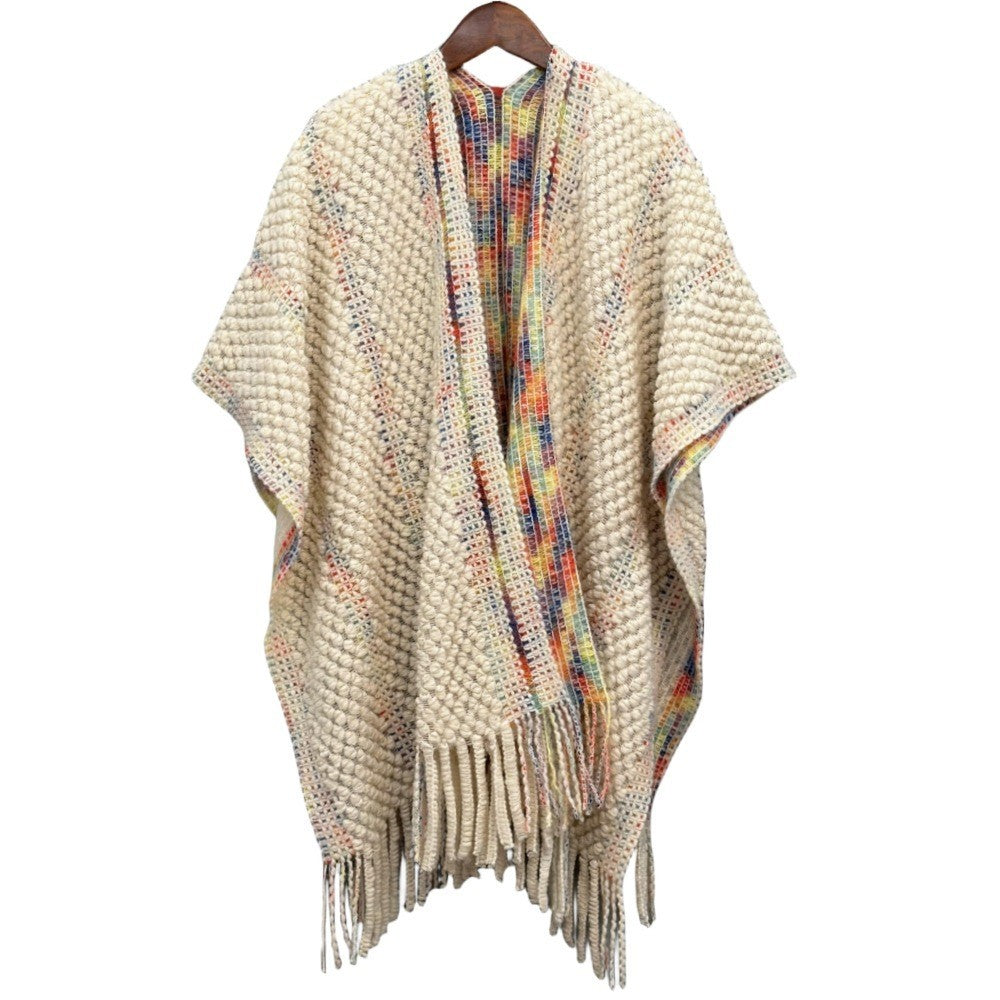 Colorful Popcorn Stitch Knit Shawl