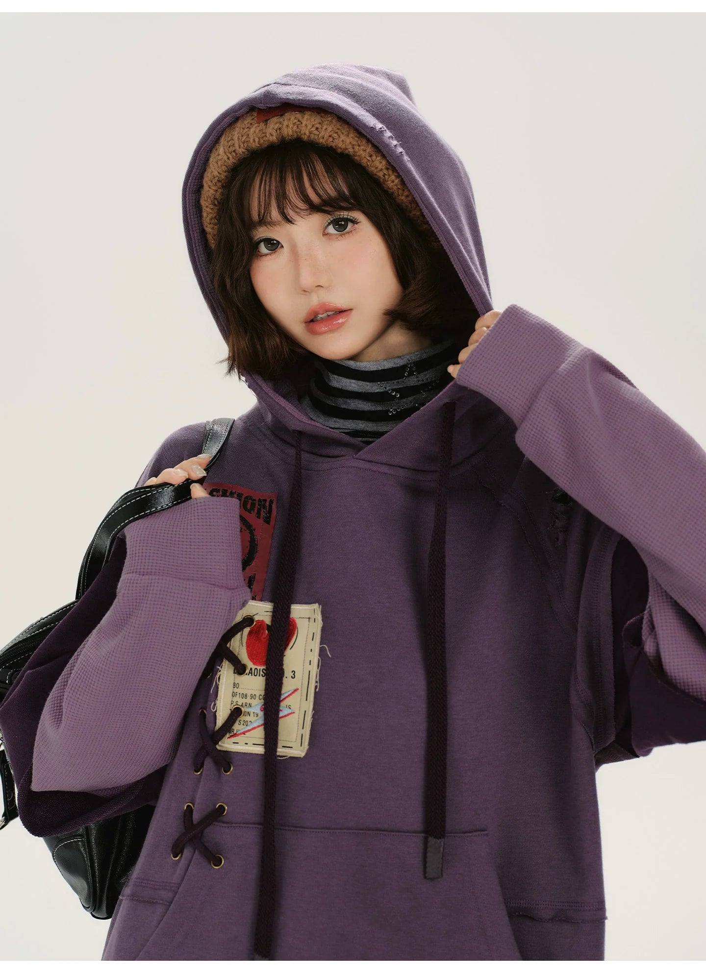 Retro Distressed Design Fake Two-Piece Hooded Sweatshirt