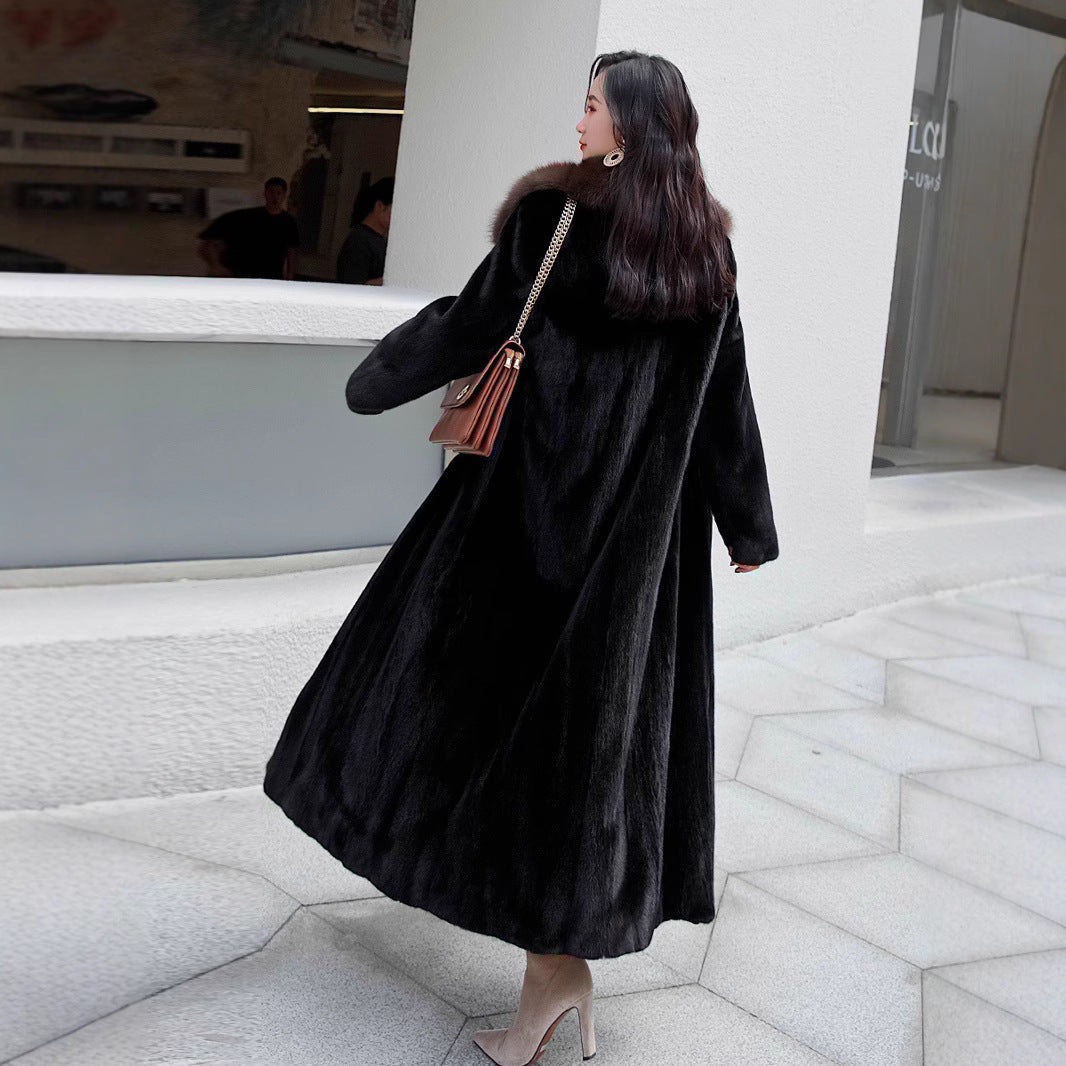 Women's Mink Fur Collar Faux Fur Coat