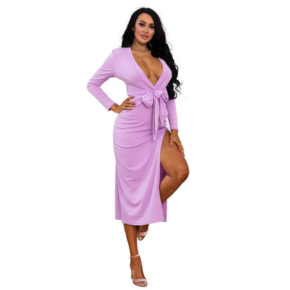 Sexy Light Purple Long Sleeves Split Party Dresses-Dresses-Free Shipping at meselling99
