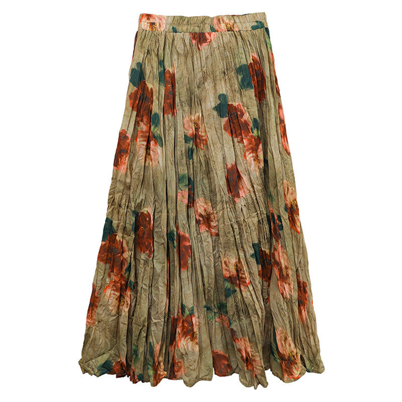 Vintage Watercolor Rose Print Maxi Skirt