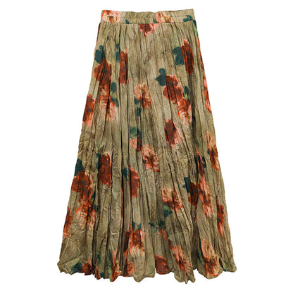 Vintage Watercolor Rose Print Maxi Skirt