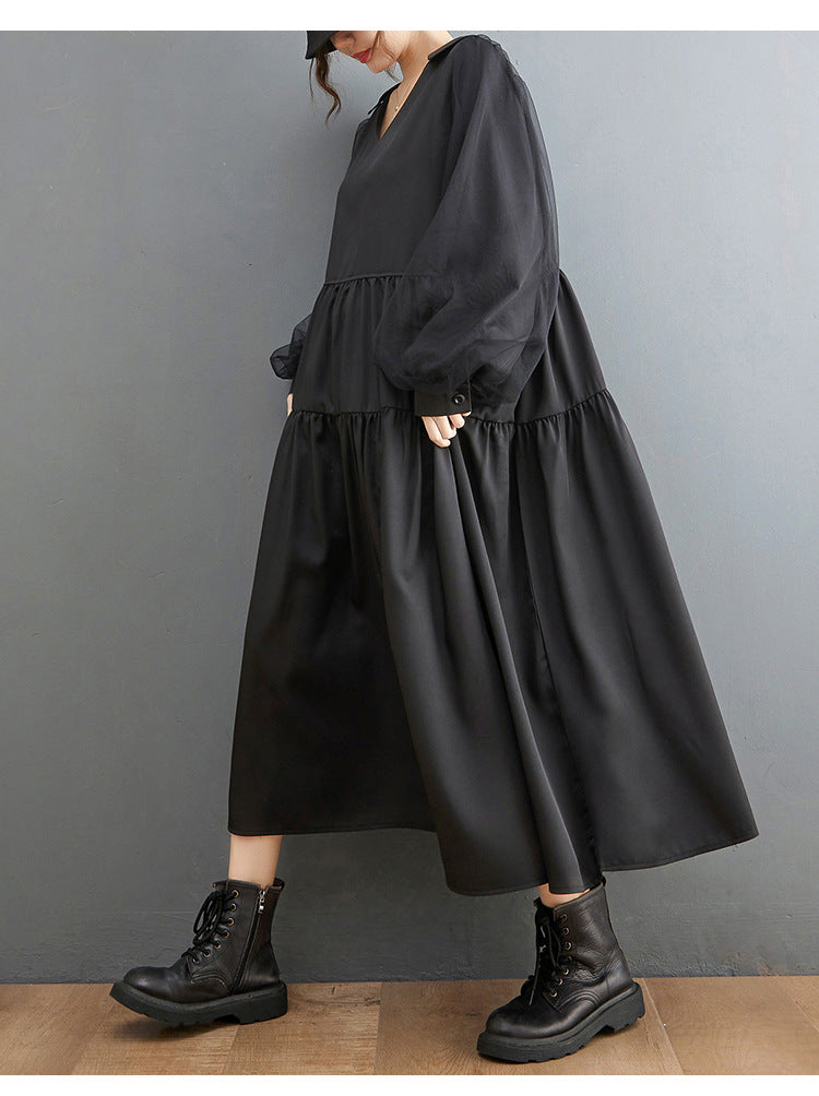 Plus Sizes Tulle Long Sleeves Black Fall Dresses-Dresses-Free Shipping at meselling99