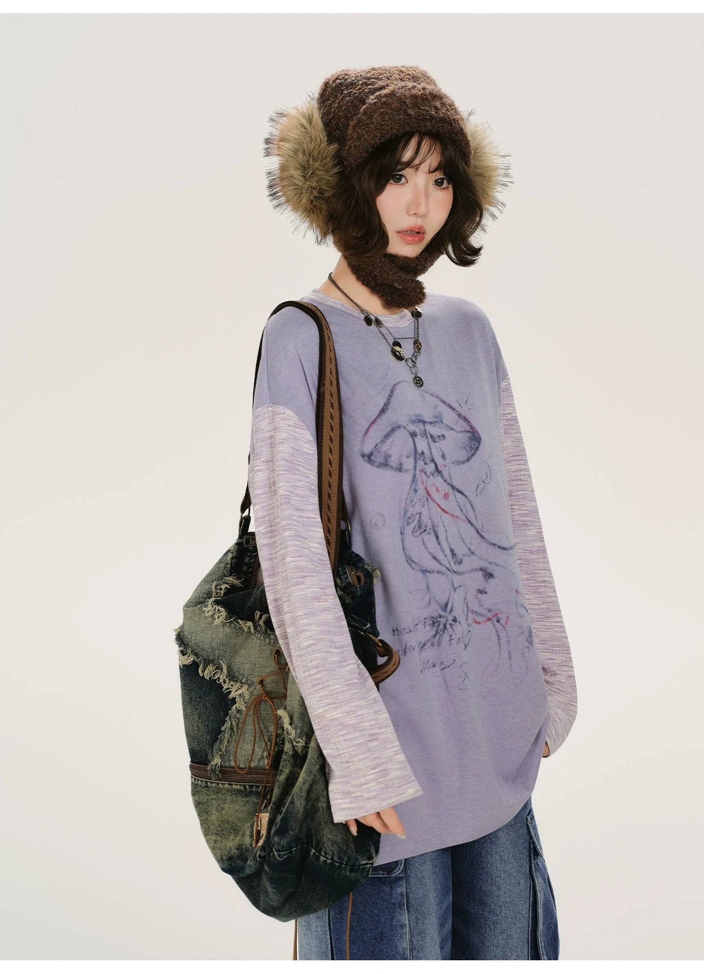 Girlyhalo Retro Color-Block Jellyfish Print Long Sleeve T-Shirt