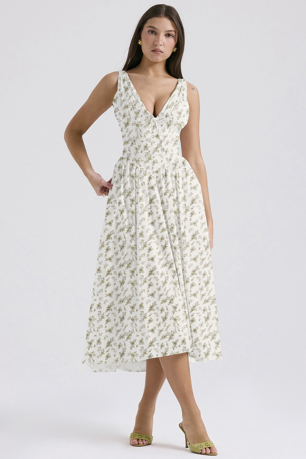 Elegant V-Neck Print Maxi Dress