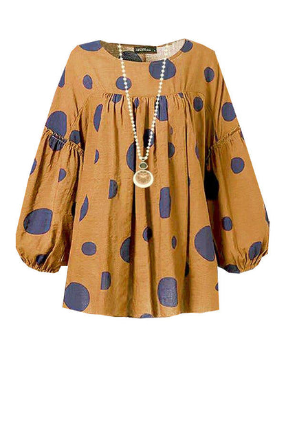 Vintage Linen Dot Long Sleeves Blouses