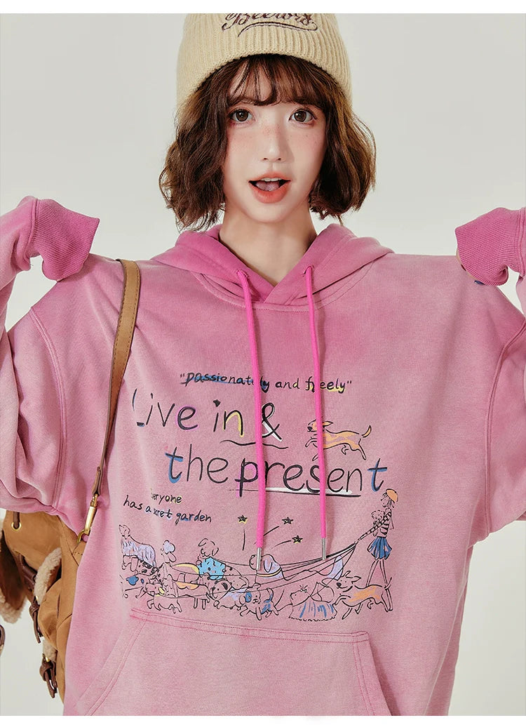 Girlyhalo Retro Hooded Sweatshirt-Pink without Velvet-S-Free Shipping Leatheretro