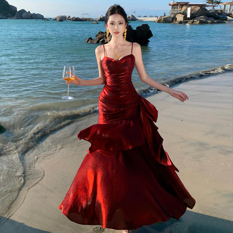 Elegant High-Neck Halter Gown with Layered Ruffle Hem, Birthday & Cocktail Party Evening Dress