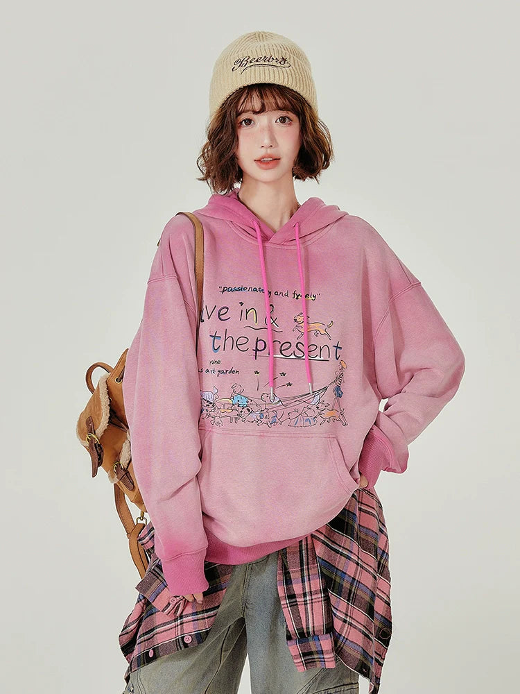 Girlyhalo Retro Hooded Sweatshirt-Pink without Velvet-S-Free Shipping Leatheretro