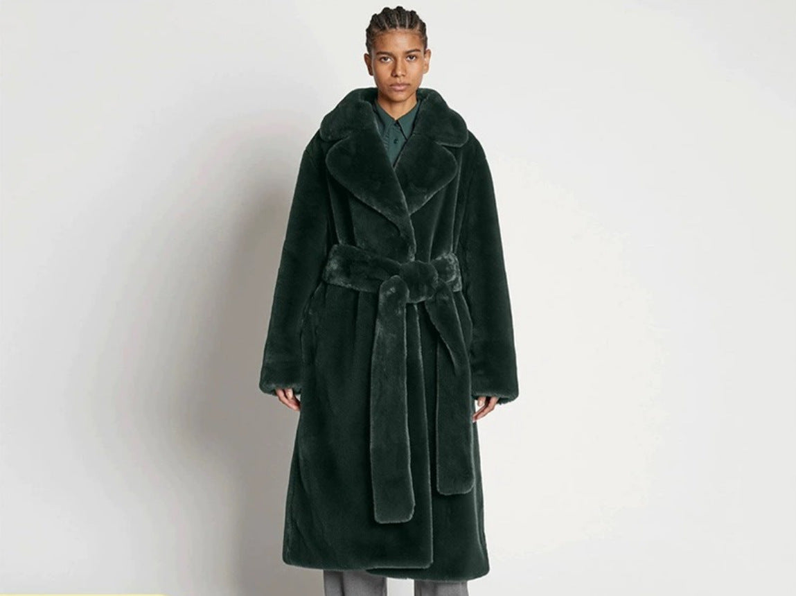 Long Plush Rabbit Hair & Mink Fur-Like Coat